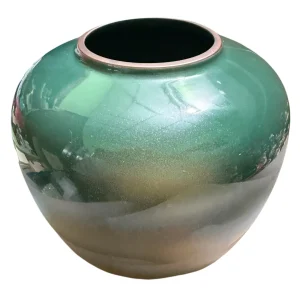 Bình Hoa Gốm Nhật Bản Kutani ware – Nghệ Nhân Bihei – Men Lục Nghệ Thuật – Có Hộp Gỗ Ký Tomobako – Đồ Sưu Tầm